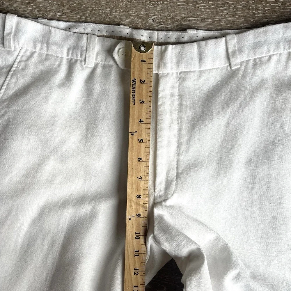 Bespoke StudioSuits Mens White Linen Dress Pants 36R Flat Front Tailored New